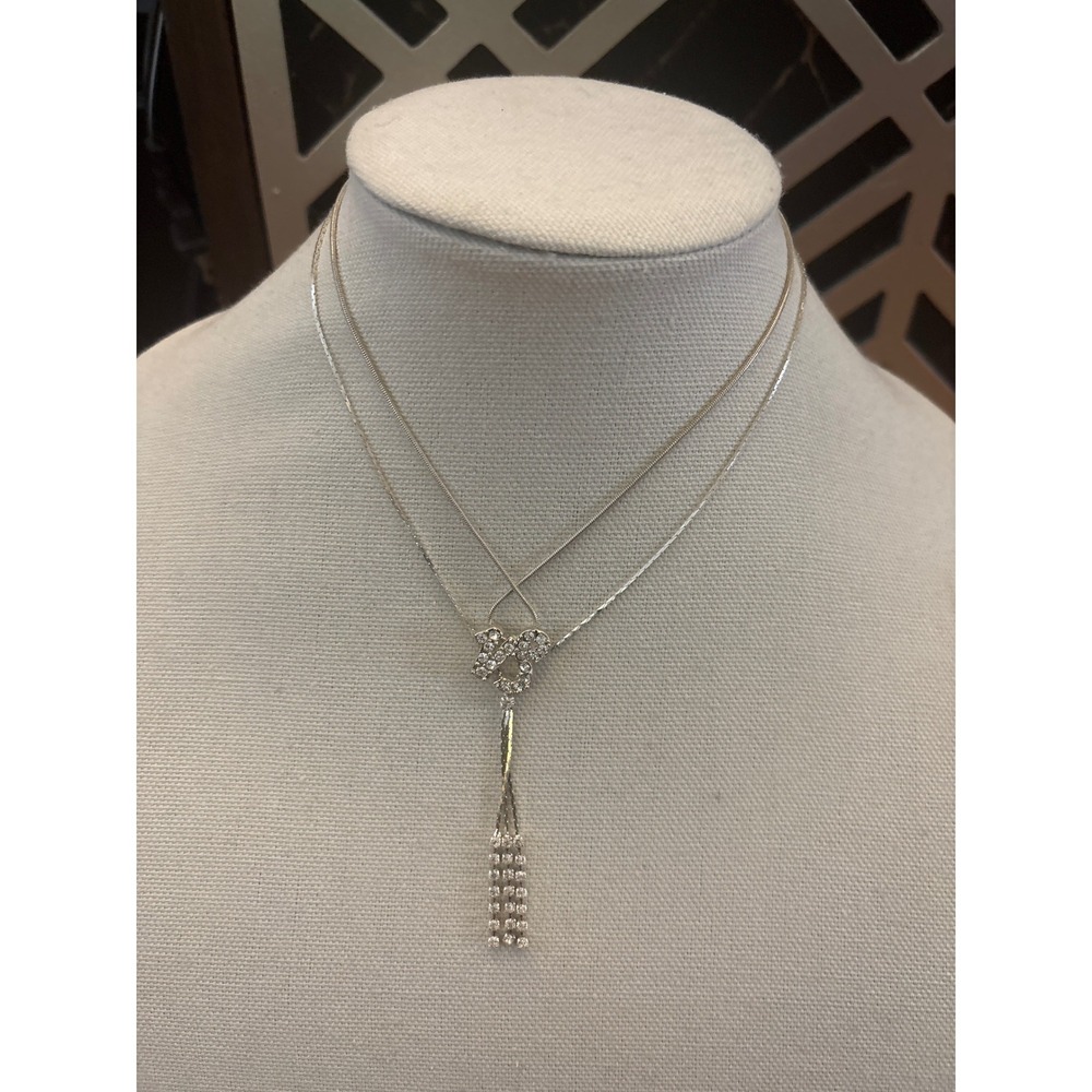 Claire's Layered Necklace Womens OS Silver Excellent Rhinestone Bow‎ Tassel Set